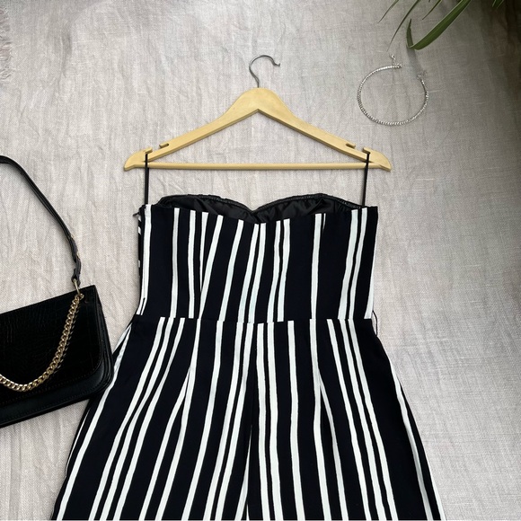 SOLD ❌ Black White Striped Strapless Jumpsuit - Picture 8 of 13